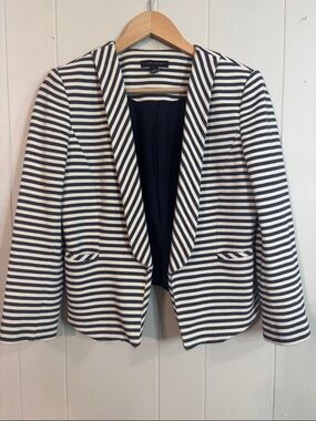 Ann Taylor Navy and White Striped Blazer Size 4 Office Nautical